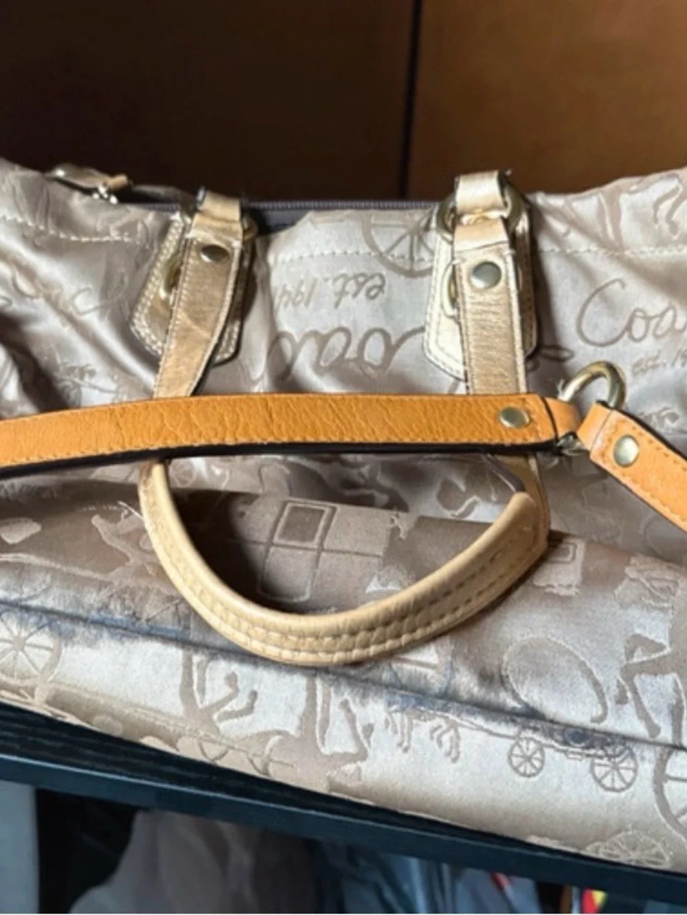 Coach Metallic Taupe Shoulder Bag with Signature Jacquard